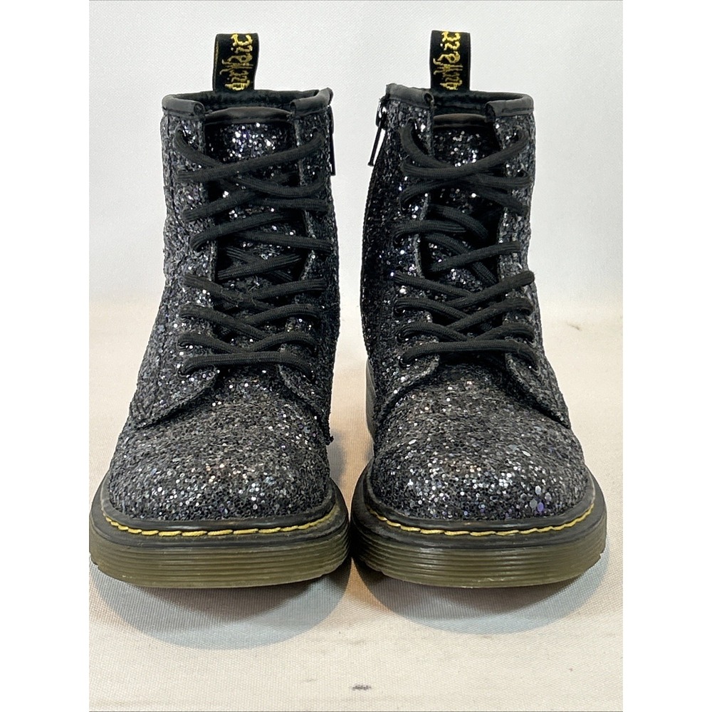 Doc Dr. Martens Black Glitter Combat Boots Kids Size 13 1460 Glitter J Side Zip - Picture 6 of 14